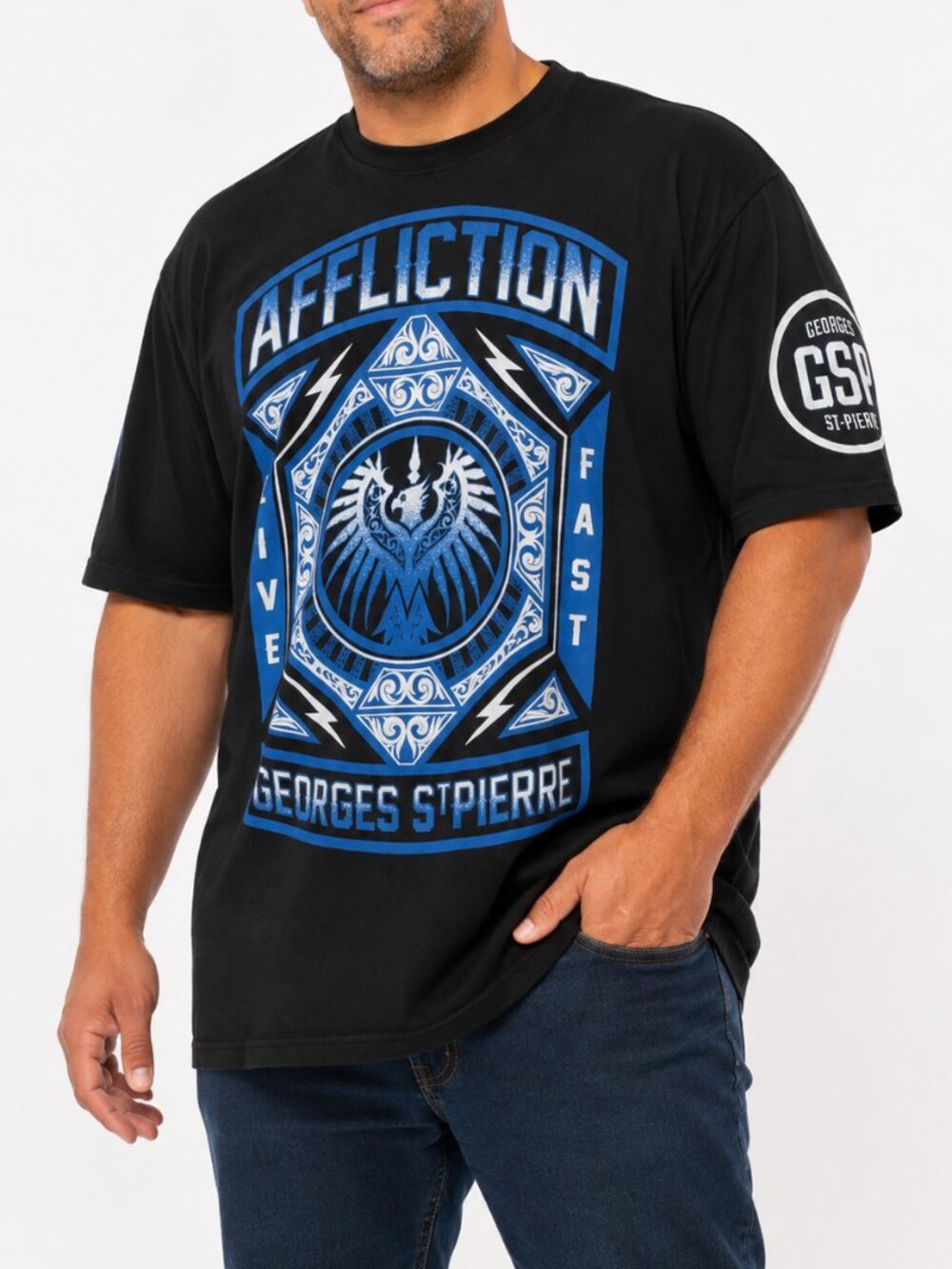 Affliction George St Pierre GSP Graphic T Shirt Mens 3XL Black MMA UFC Y2K Biker